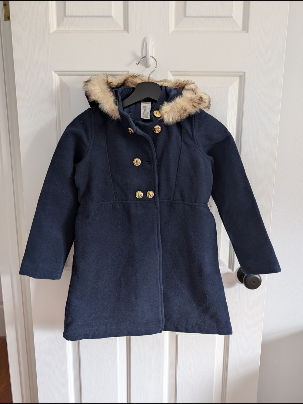NWT Gymboree Girls Navy Double-Breasted Pea Coat with Faux Fur Trim Size 8